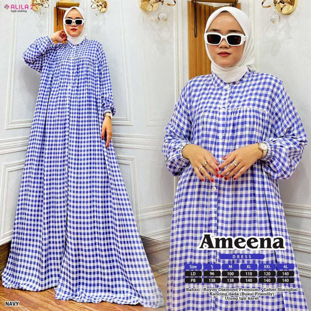 AMEENA DRESS GAMIS KOAK-KOTAK JUMBO ORI BY ALILA