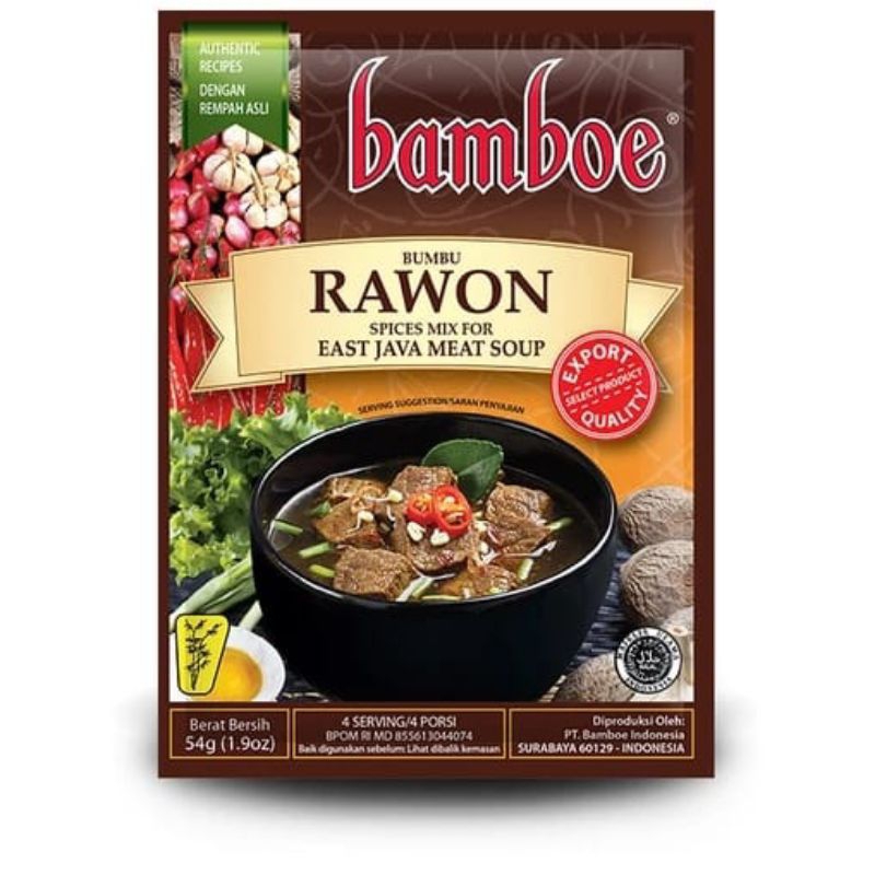 

Bamboe Rawon | Bumbu Bamboe Rawon 54g | Bumbu Rawon Instan Merk Bamboe