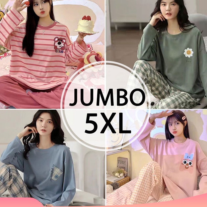 HOT SALE 2in1 Piyama Jumbo Wanita 5XL | Baju Tidur Jumbo 5XL | Piyama Oversize Wanita Dewasa | piyam