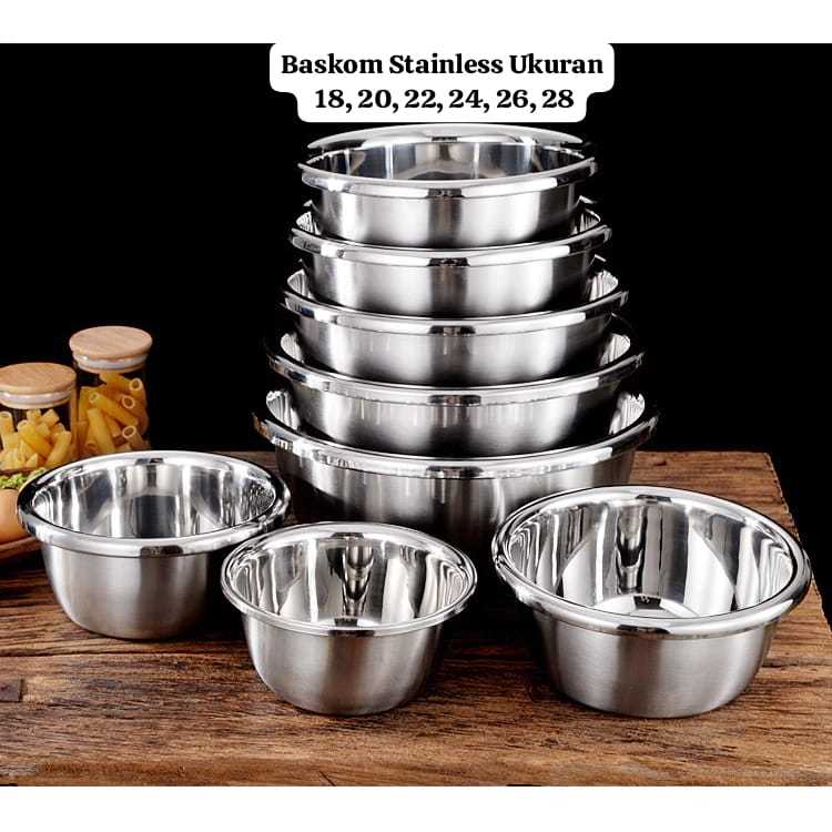 Baskom Stainless TEBAL Anti Karat Ukuran 18, 20, 22, 24, 26, 28 / Mangkok Kobokan Loyang Besi Serbag