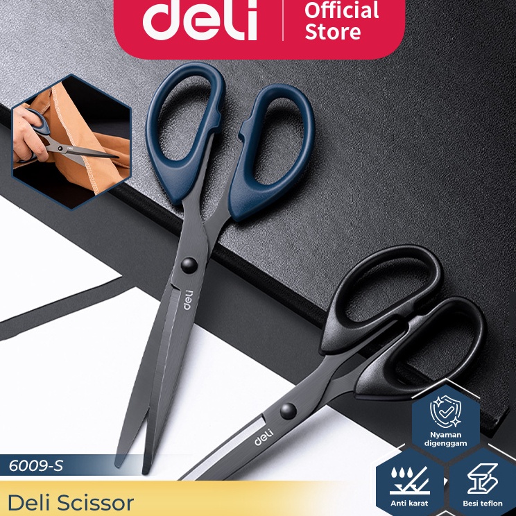

Deli Scissor / Gunting Lapis Teflon Anti Karat Nyaman Digenggam 6009-S