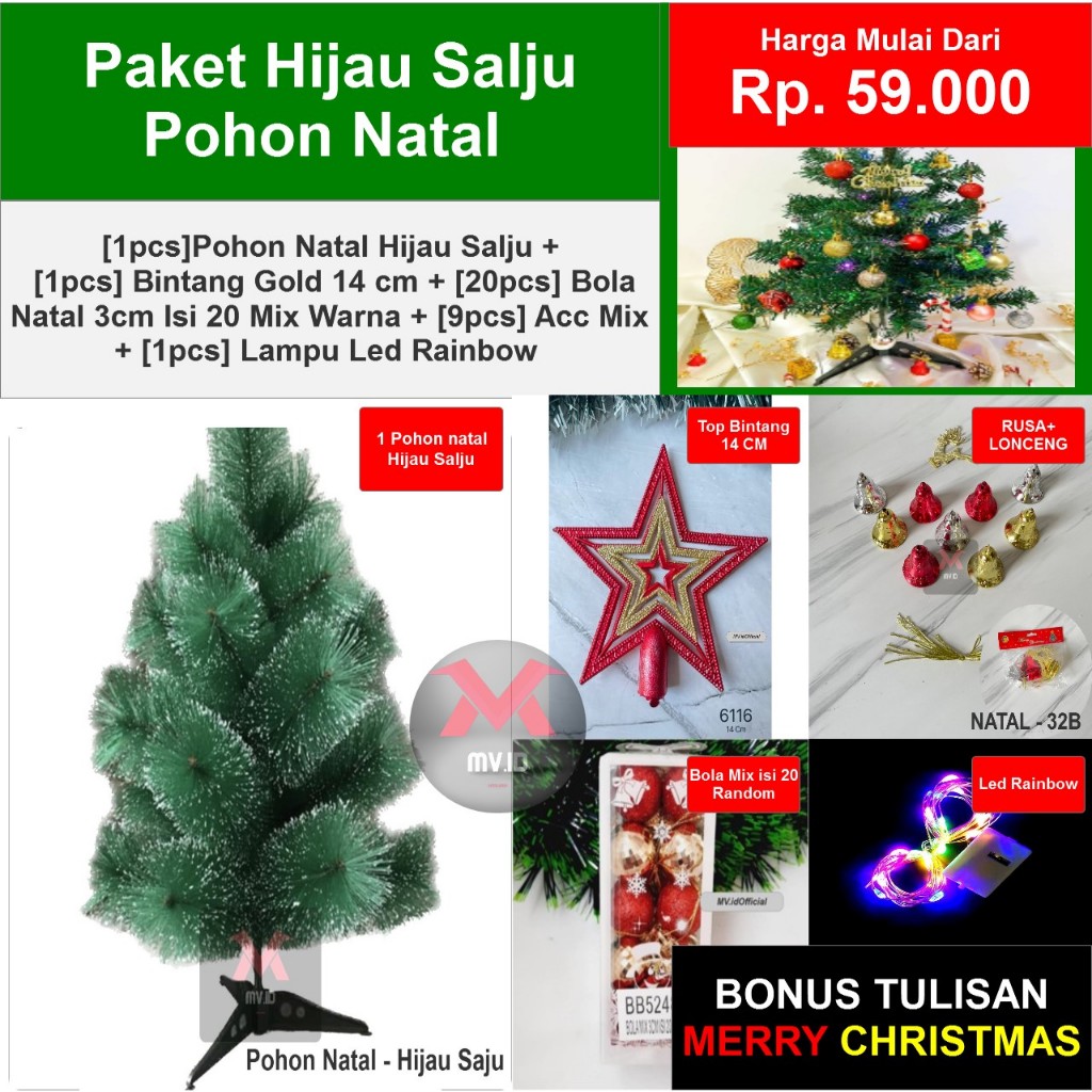 POHON NATAL PORTABLE POHON NATAL POLOS PVC DAN PINE UKURAN BESAR KECIL Merry Christmas MV.idOfficial