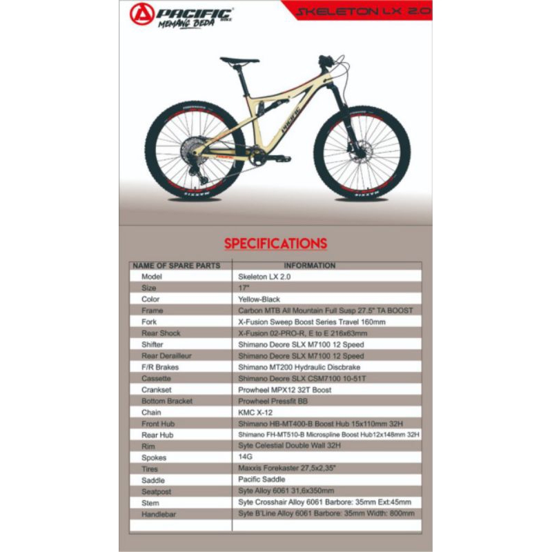 Sepeda MTB 27.5 inc Pacific SKELETON LX 2.0 Fullsus