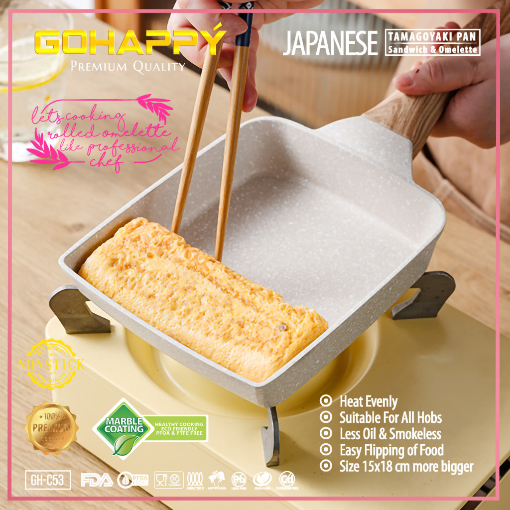 Tamagoyaki Omelette Pan Anti Lengket Granite Coating 16CM original GOHAPPY GHC53 EGG PAN