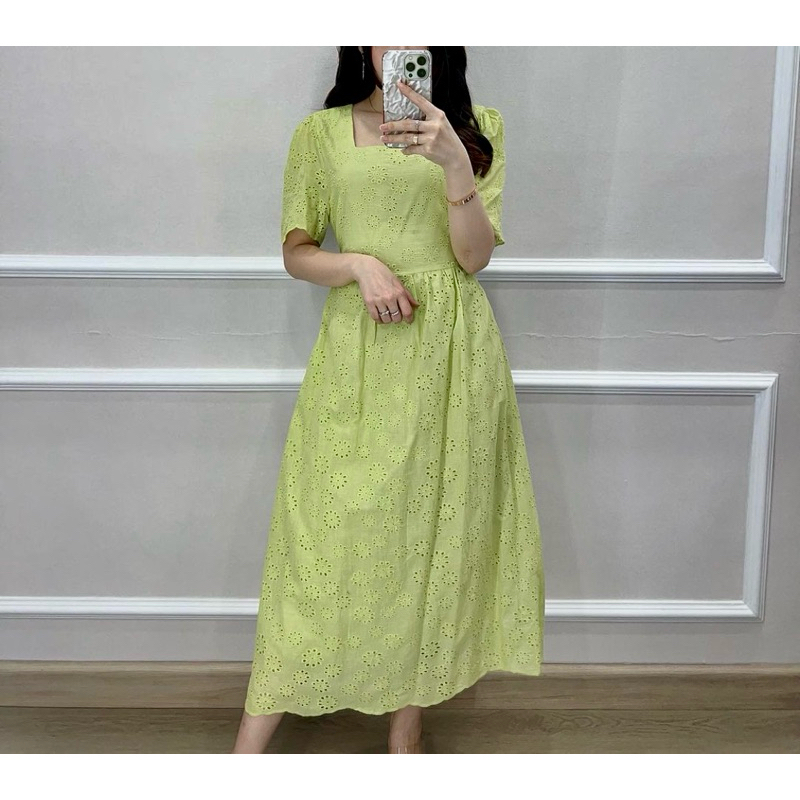 Casual Eyelet Midi Dress