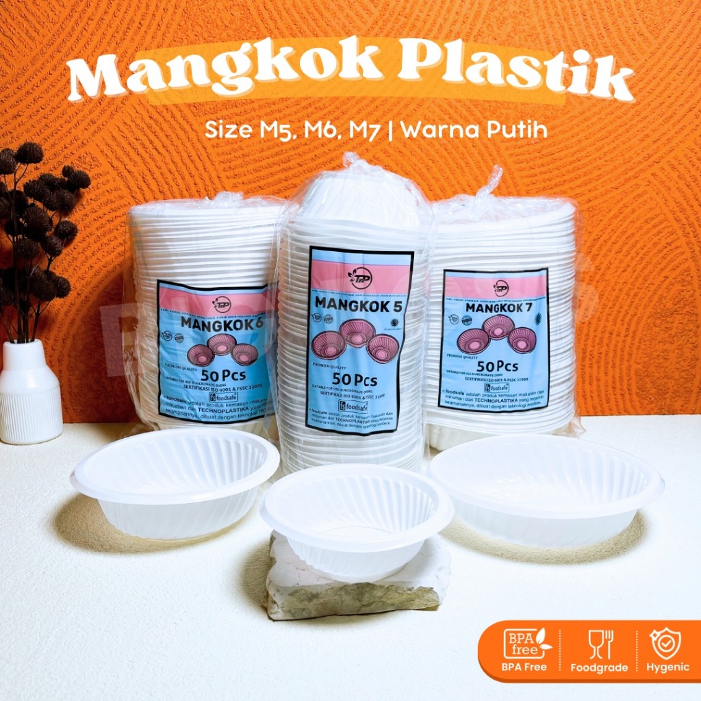 [50PCS] Mangkok Plastik Putih Tahan Panas M5 M6 M7 Food Grade / Mangkok Plastik Sekali Pakai