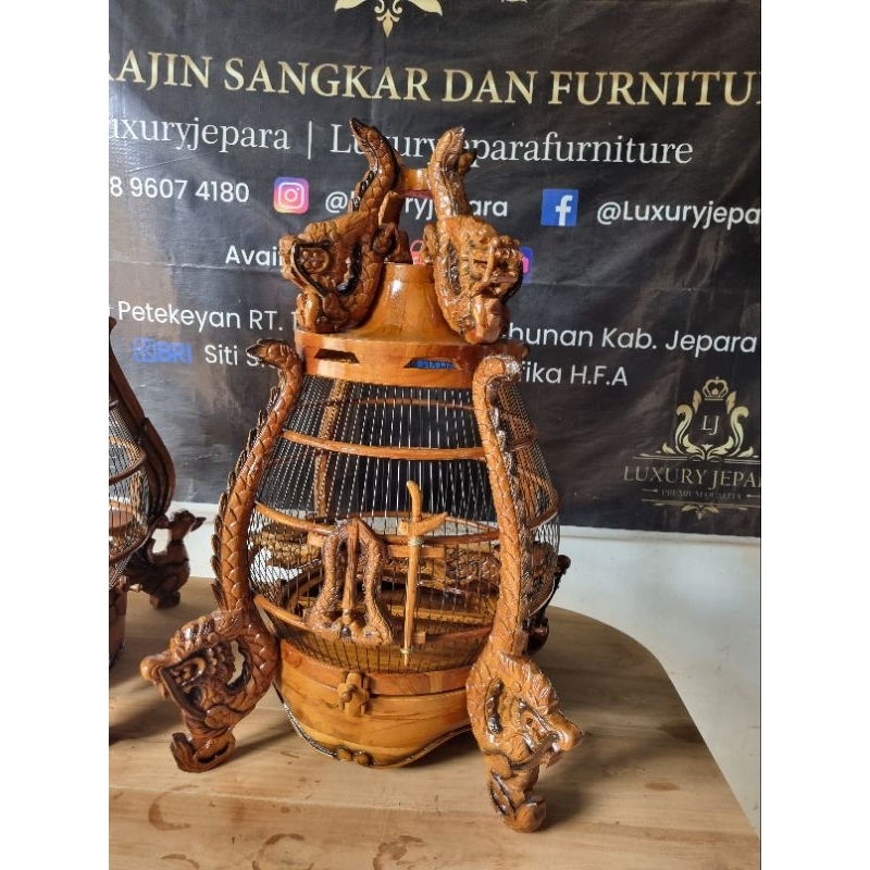 Sangkar perkutut Full Kayu Jati ukir Naga