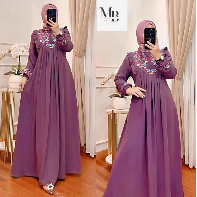 GAMIS BORDIR BUNGA TIMBUL BAHAN CRINKLE/GAMIS AZIZAH MEWAH TERBARU TERMURAH-6
