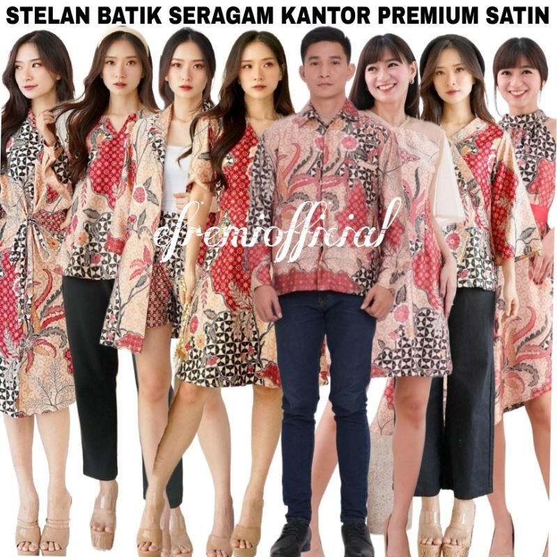 STELAN BATIK SATIN PRIA WANITA SERAGAM KANTOR PREMIUM PARTY SERIES SKR RED BATIK MODERN