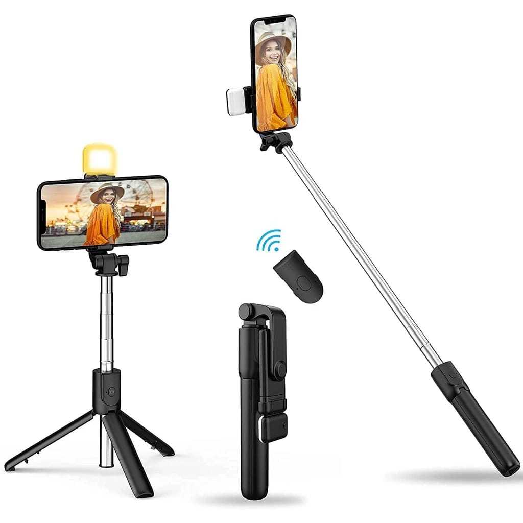 Tongsis R1 Selfie Stick Tripod Bluetooth Tomsis Remote Control 3in1 Stand Holder Putar 360 Derajat / Tripod Mini + Tongkat Narsis Monopod + Remot Wireless Blutut /Penyangga Handphone Kamera Untuk Travelling Aksesoris Fotografi-2