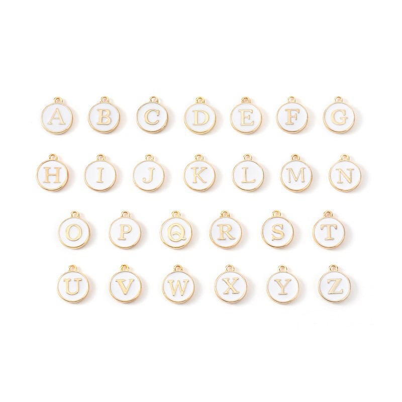 DIY 10 pcs Charm Huruf Enamel Epoxy Putih bulat bandul 10pcs