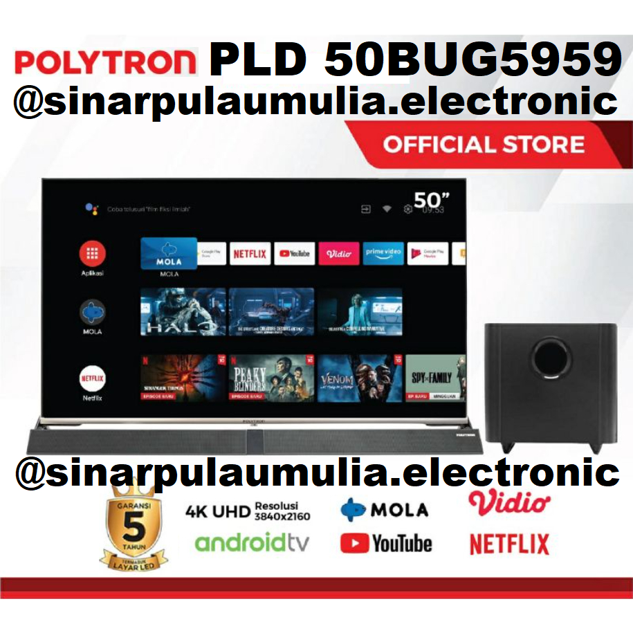 POLYTRON 4K UHD Smart Cinemax Soundbar Gogle TV 50 Inch - PLD 50BUG5959 / PLD 50 BUG 5959 / PLD50BUG
