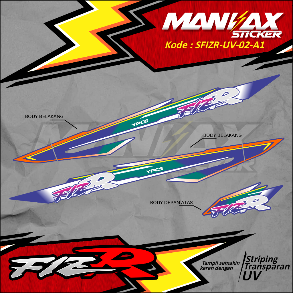 Stiker Striping UV Transparan FIZR Racing - Stiker Lis Transparan FIZR Desain Simple - SFIZR-UV