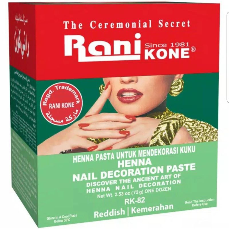 RANI KONE HENNA PALM / NAIL DECORATION PASTE henna kuku RANI rk-82 saudi red reddish merah ORIGINAL 