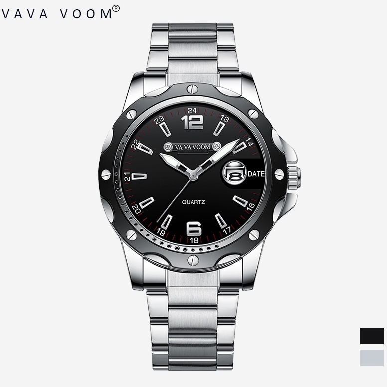 SALE VAVAVOOM 2411 Jam Tangan Pria Olahraga Kuarsa Otomatis Date Tali Stainless Steel Kasual Pria Ja