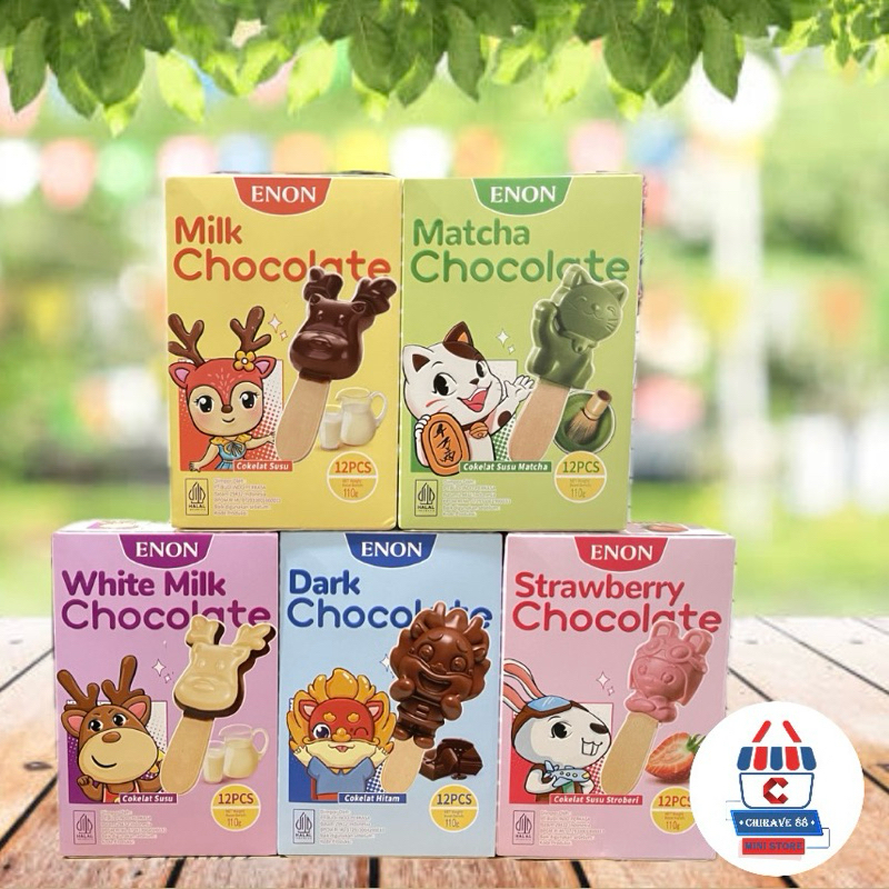 

ENON Animal Chocolate Stick - Milk Chocolate - Matcha Chocolate - White Milk Chocolate - Dark Chocolate - Strawberry Chocolate 110g (isi 12pcs)