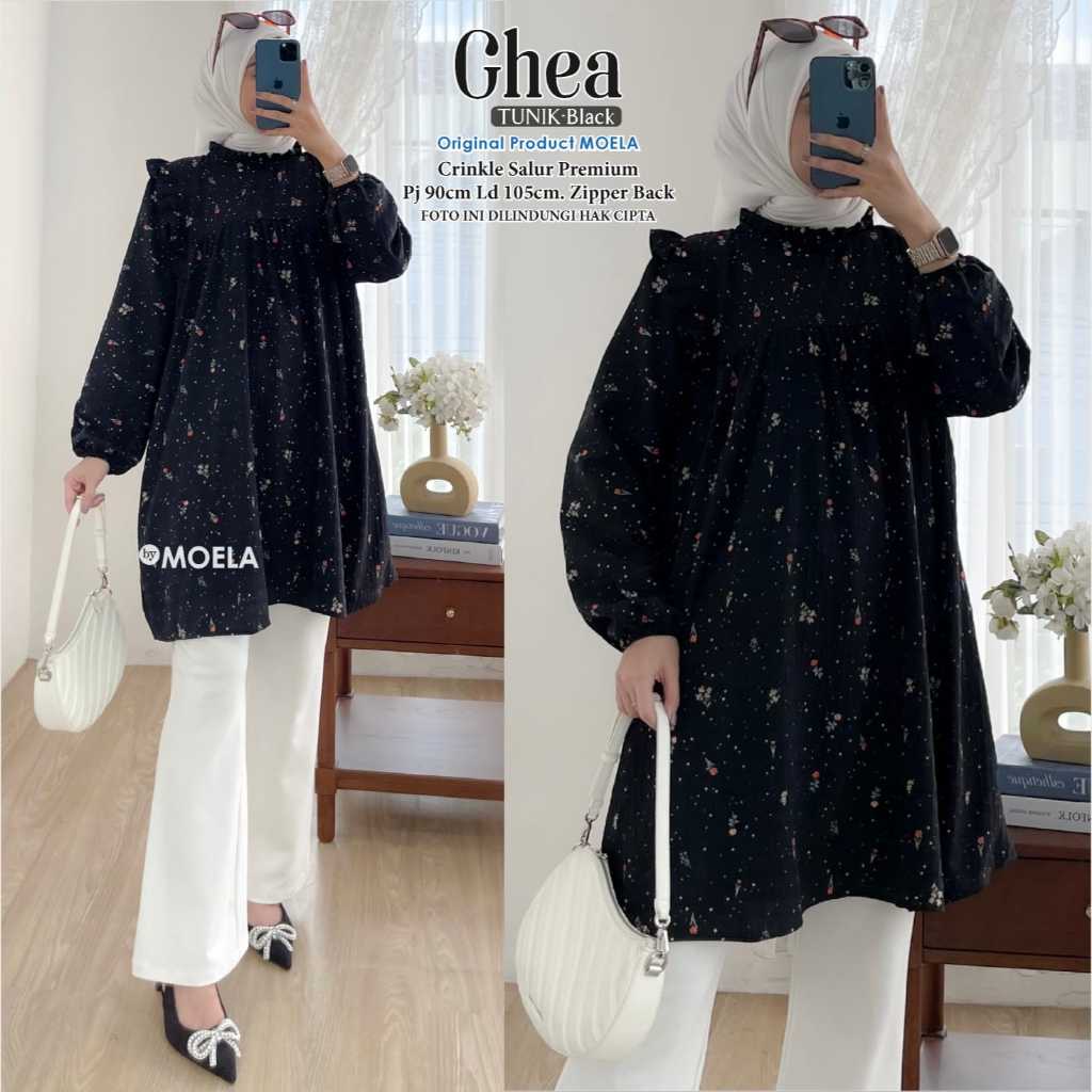 Moela Ghea Tunik Motif Cantik Bahan Crinkle Salur Premium