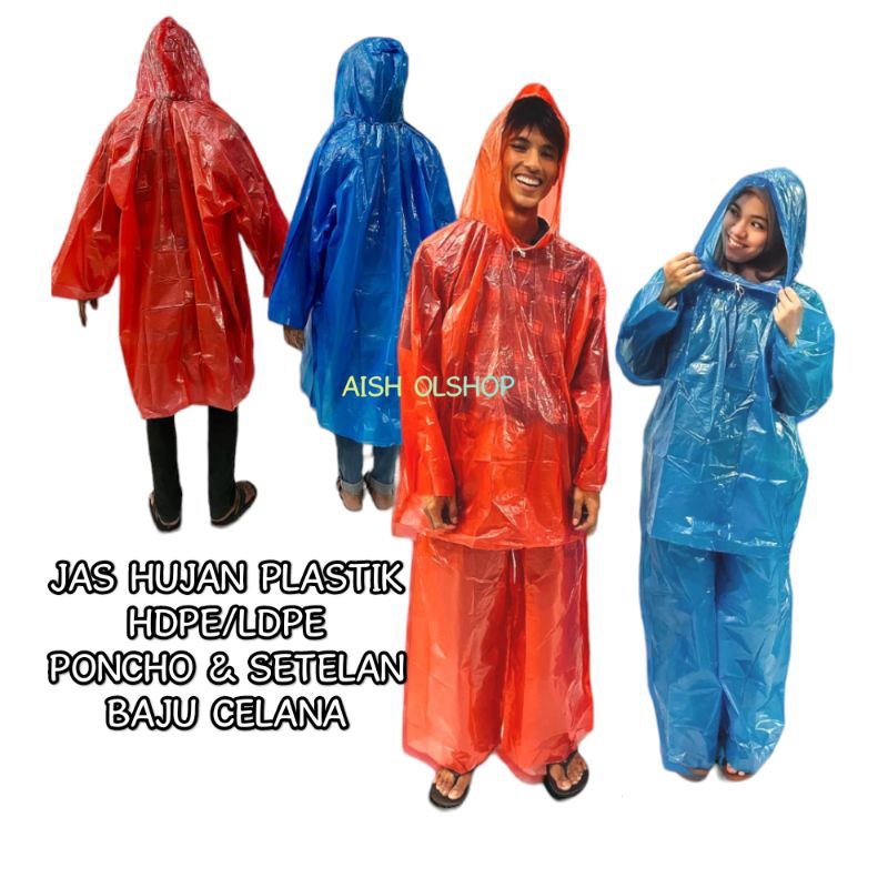 JAS HUJAN LDPE HDPE PLASTIK SETELAN BAJU CELANA#JAS HUJAN PLASTIK PRIA WANITA TEBAL 0,4