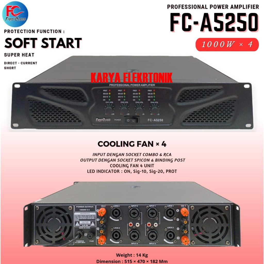 POWER AMPLIFIER FIRSTCLASS FC-A5250 FC A5250 FCA5250 1000 WATT X 4
