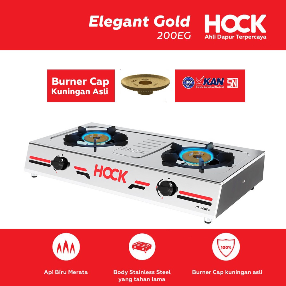 Hock Kompor Gas Api Biru 2 Tungku Stainless Steel Elegant Gold HP-200EG kompor gas 2 tungku