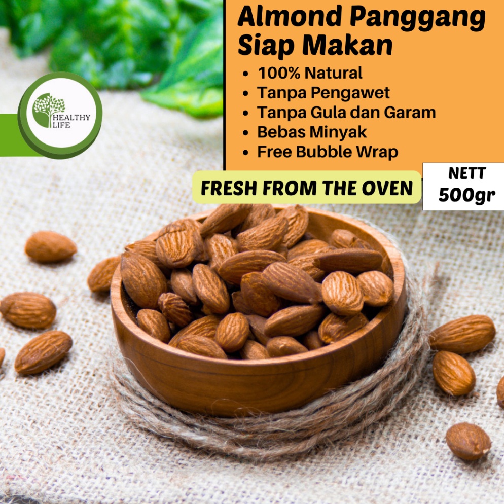 

[H9S86] Roasted Almond Whole 500gr ( Kacang Almond Panggang / Matang ) Ukuran Besar 27-30 Tanpa Cangkang 76