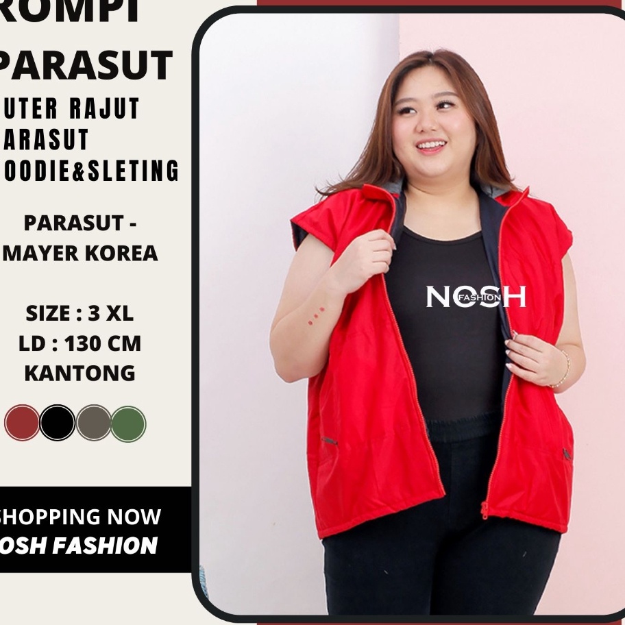 Banyak Peminat Baju Rompi Parasut Wanita Jumbo Big Size LD 130 cm / Outer Vest Korea Wanita Jumbo - 