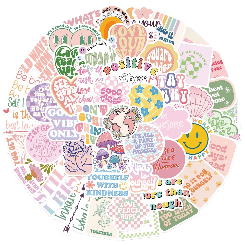 

[HARU] 50 Pcs Stiker Pastel Words Anti Air Dekor Laptop Koper Mobil Motor Sepeda Gitar Diary Notebook Journal
