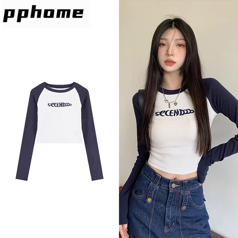 kaos rib lengan panjang/kaos bordir huruf/kaos crop lengan panjang/kaos rib lengan panjang wanita