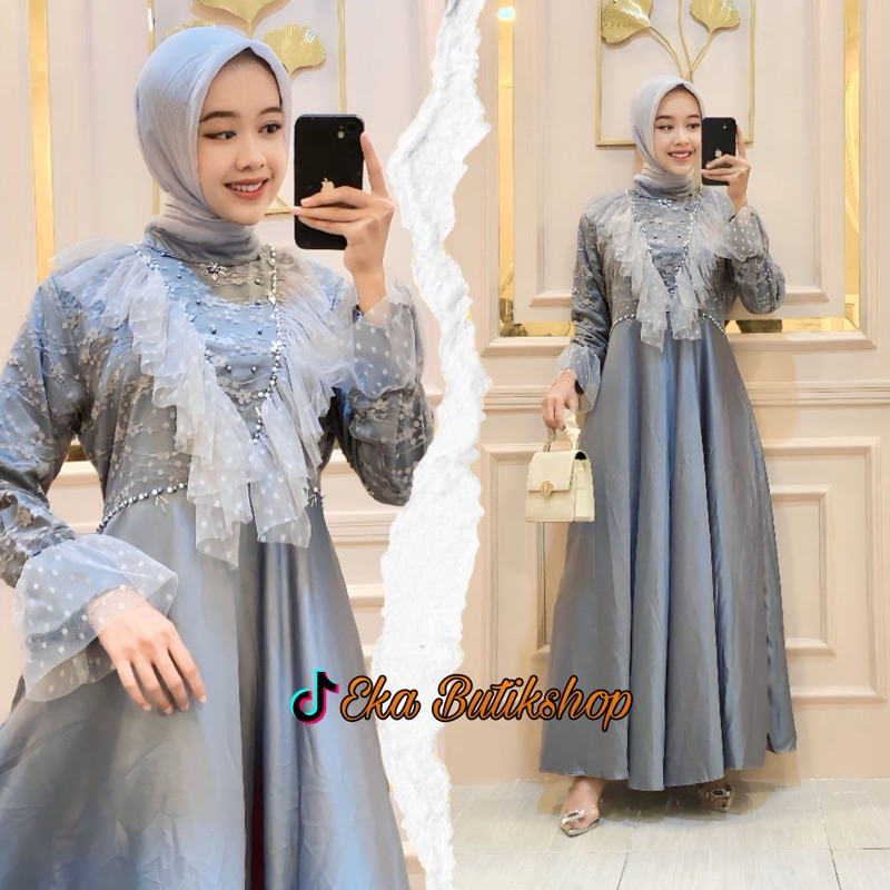 CELYN DRESS TERMURAH DAN TERLARIS // SATIN IMPORT MIX BROKAT // GAMIS PESTA MEWAH TERMURAH