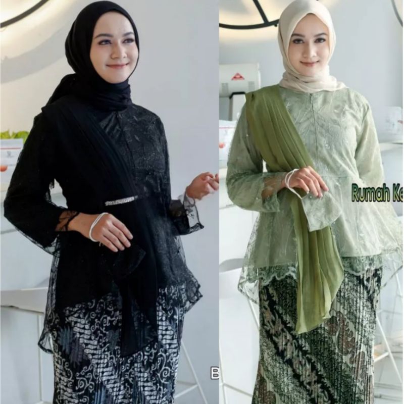 Set Baju Kebaya Brukat / Kebaya Modern AURORA SLENDANG / Kebaya Kondangan Kekinian Model Hijab