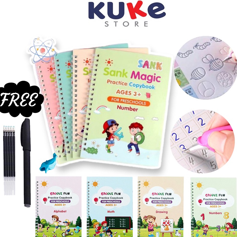 

35 KUKE SANK MAGIC Pratice Book 1 Set Isi 4 Buku dan Pulpen / Buku Belajar Menulis Huruf dan Angka Anak Paud 3d / Pratice Writing Book / Buku Belajar Anak ←Paling Popular