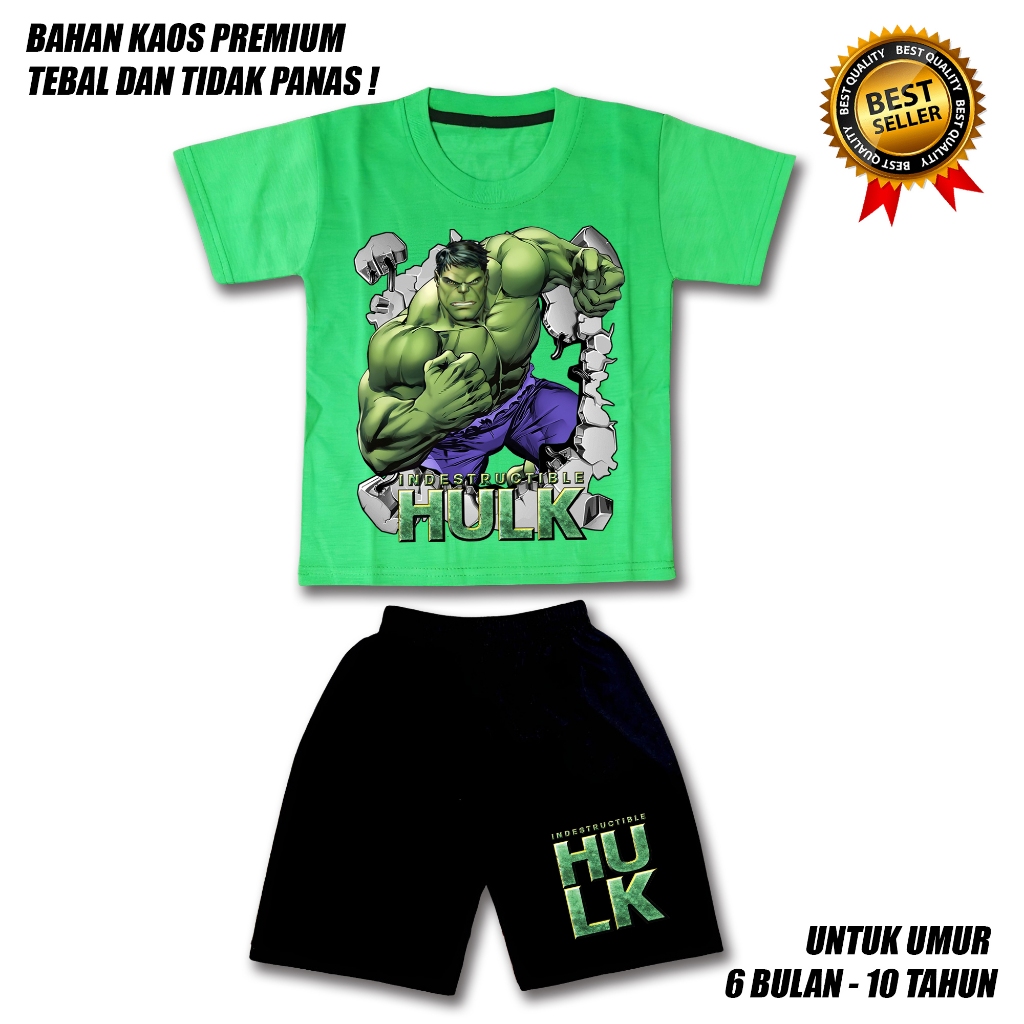BAJU SETELAN ANAK LAKI LAKI HULK CELANA HITAM BAHAN PREMIUM / SETELAN ANAK LAKI LAKI USIA 0-10 TAHUN