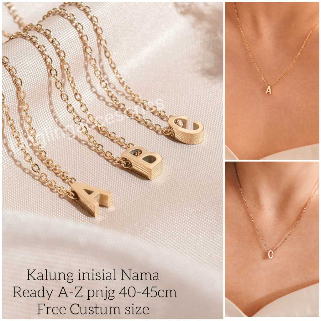 kalung Titanium liontin huruf 3D vintage elegan Warna Rosegold anti karatan style fashion korea prem