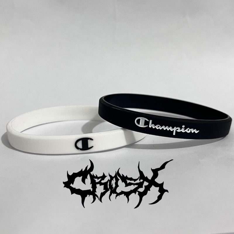 CHAMP BRACELET / GELANG KARET / GELANG SILIKON RUBBER BRACELET GELANG RANTAI SILVER / GELANG TITANIU