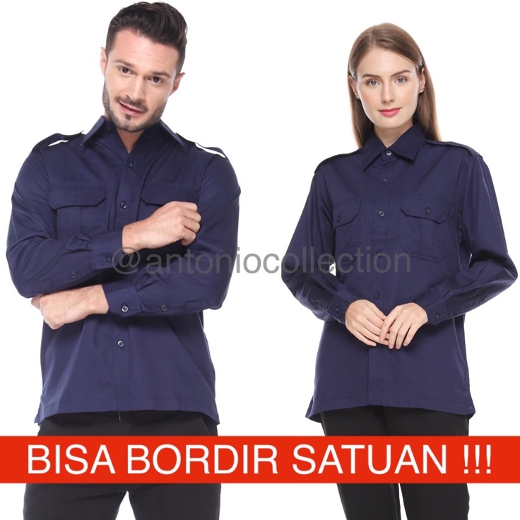 Baju PDL Biru Dongker Navy Lengan Panjang / Kemeja PDH / Baju PNS / Baju Lapangan