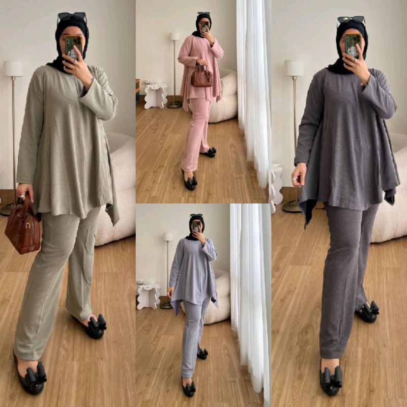 Aya gallery Bella dan Gemma  one set tunik Batwing oversize celana cutbray by Miramiwa original
