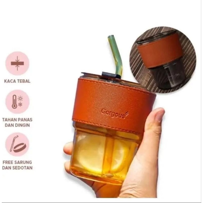 KANA Bottle Straw Kopi Teh Transparan Tumbler Bottle Infused Water Estetis Tumbler Leather Air Minum