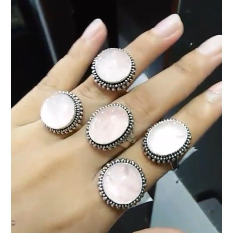 Cincin ring perak silver bali 925 batu natural rose quartz simpel polos korea wanita pria custom ele