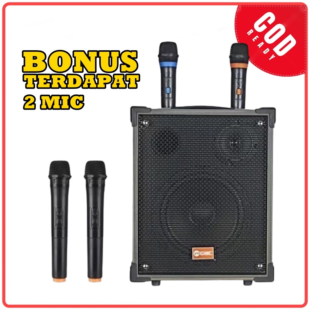 GMC 899Q Bluetooth Speaker Portable Karaoke 2 Mic Wireless MANTAP