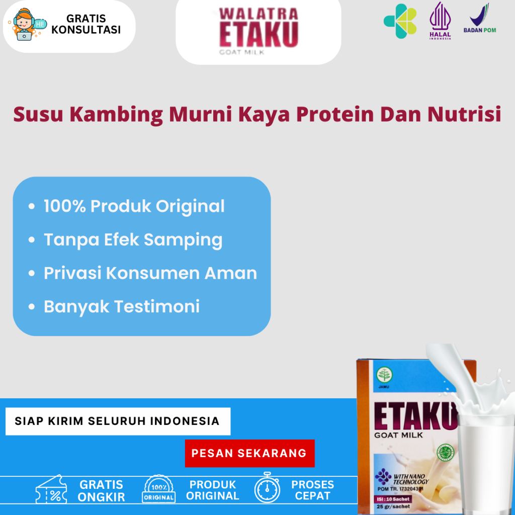 

Susu Kambing Etawa Bubuk, Susu Kambing Goat Milk Etaku, Solusi Untuk Peninggi Badan, Kolestrol Tinggi, Diabetes, Asma, Flek Paru Paru, Nyeri Sendi Tulang Lutut, Syaraf Kejepit, Penambah Asi