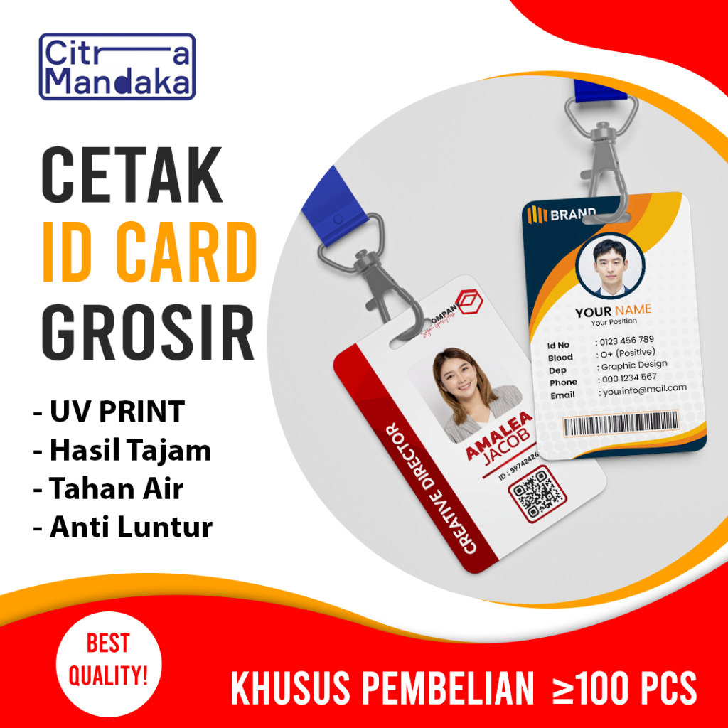 

Cetak ID Card Custom Satuan 1 Sisi Grosir UV Print PVC 0,76 mm - Name Tag Custom 2 Sisi