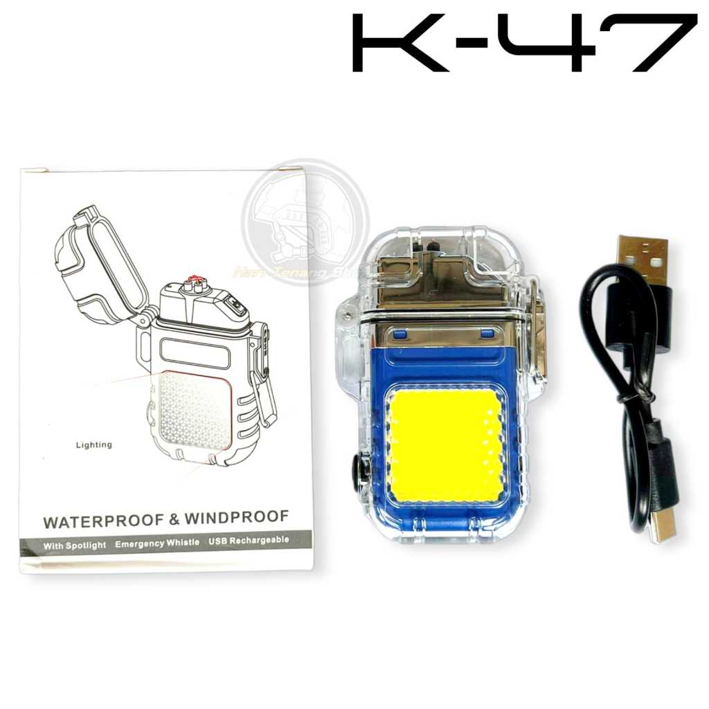 K-47 Korek api elektrik Korek api plasma cas usb tipe C senter Korek Api Elektrik lampu LED senter W