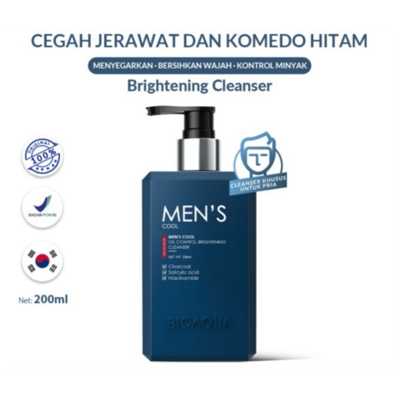 BIOAQUA Men's Cleanser untuk Berminyak dan Berjerawat Skincare Pria Pemutih Wajah dan Oil Control BP