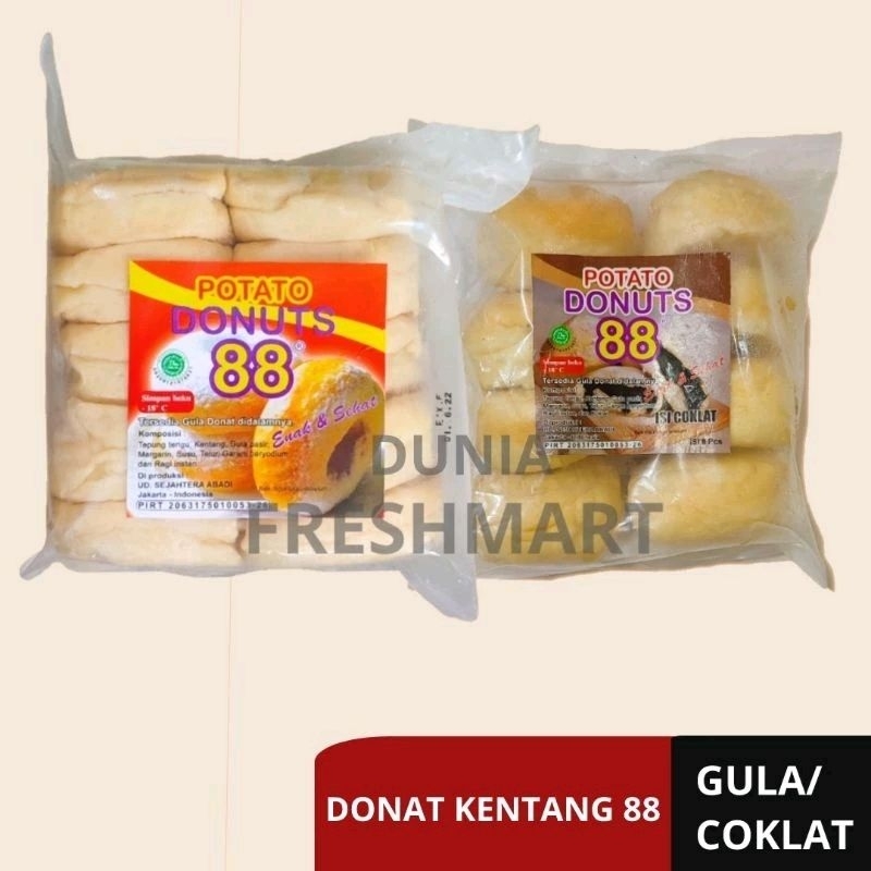 

DONAT 88 ORI GULA (10),COKLAT(8) MINI(21) POTATO DONAT DONAT FROZEN DONAT BEKU