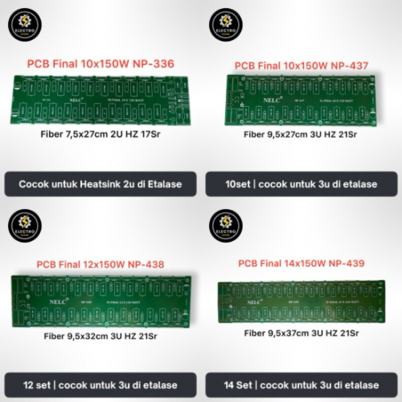 PCB Final 2u 3u Toshiba Fiber isi 10 ; 12 ; 14 set | pcb final nelc cocok untuk heatsink 3u 21 sirip