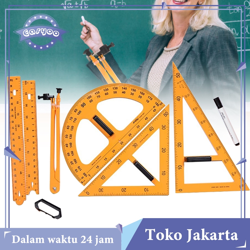 

isi 5 Paket Penggaris Jangka Busur Segitiga Lurus Besar untuk Papan Tulis