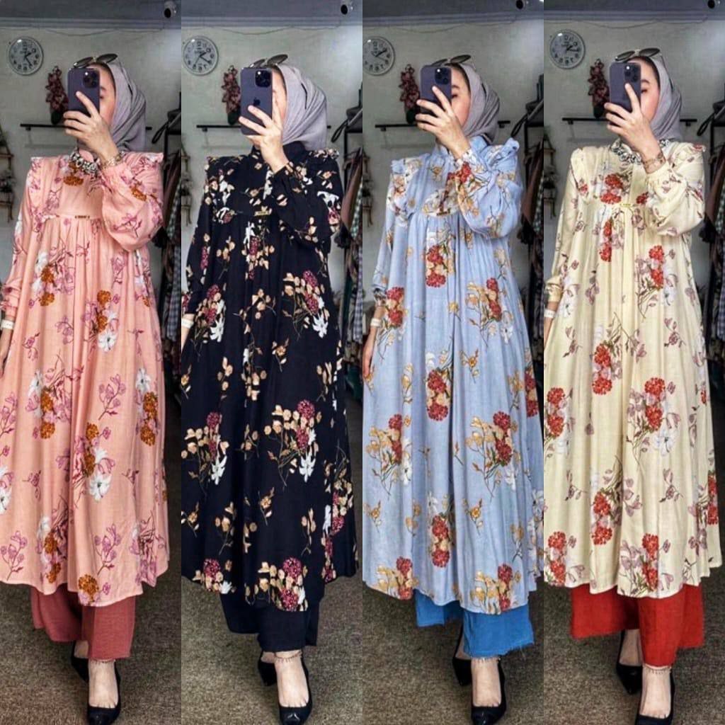 oneset long tunik rayon setelan celana kulot crincle premium