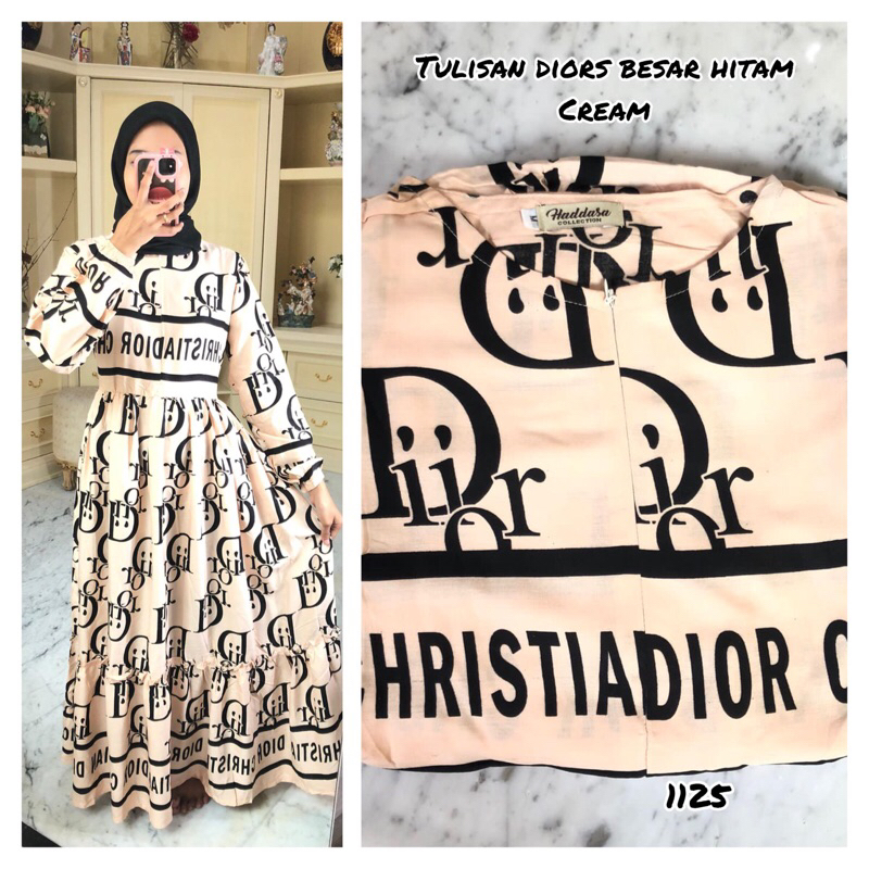 GAMIS RAYON MOTIF DIOR TULISAN BESAR (HITAM)