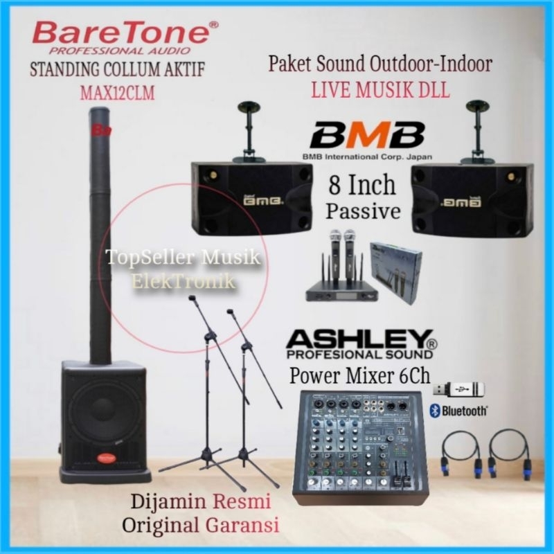 Paket Sound System Outdoor-Indoor Speaker Standing Collum & 2 Speaker BmB Gantung Komplit garansi