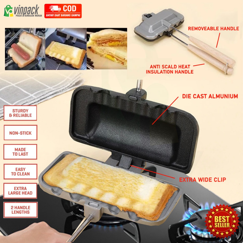 Cetakan Sandwich Waffle Maker/ Sandwich Sosis Maker/ Alat Cetakan Sandwich Waffle Panjang Roti Bakar